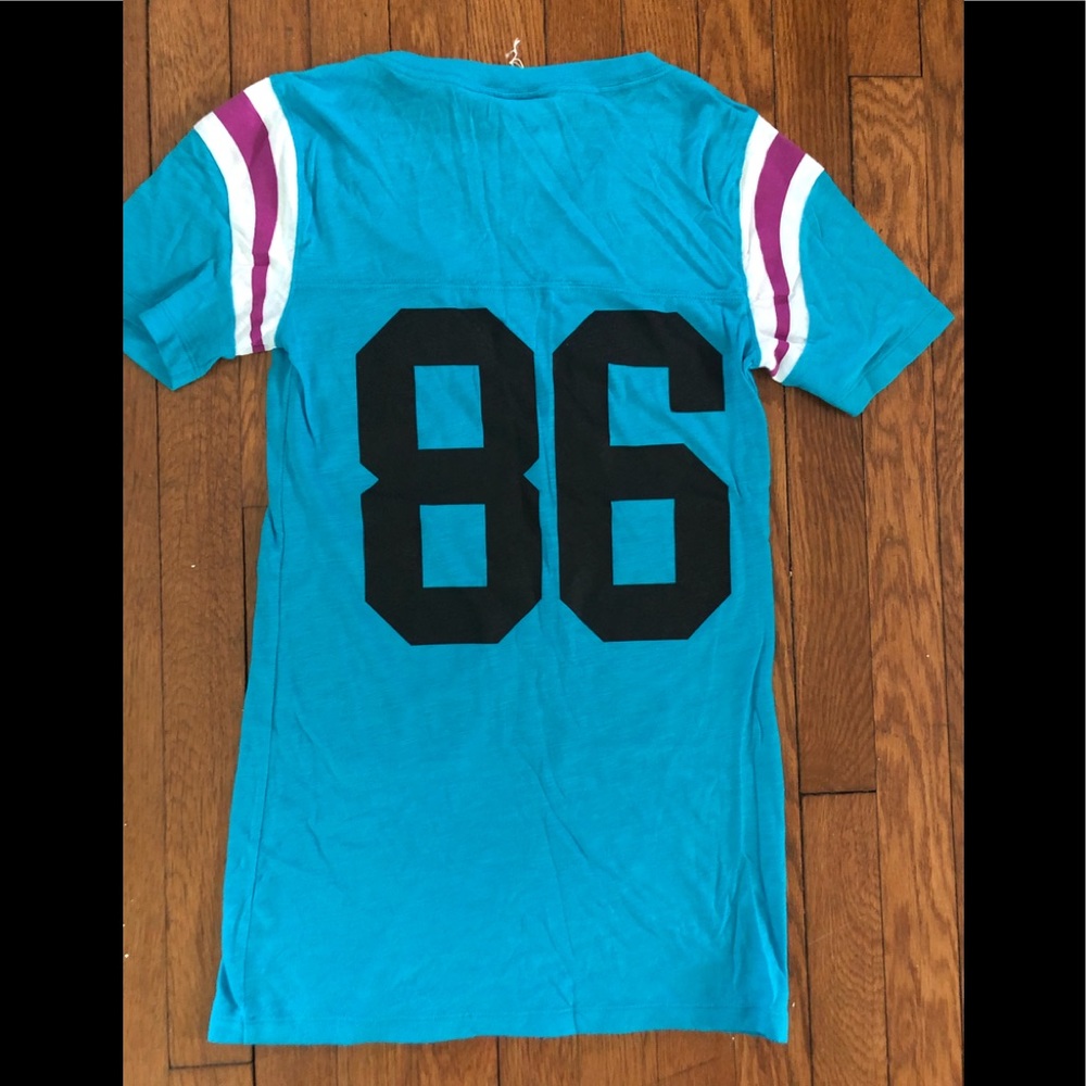 PINK Victoria’s Secret turquoise football short sleeved t-shirt size M - Picture 2 of 3